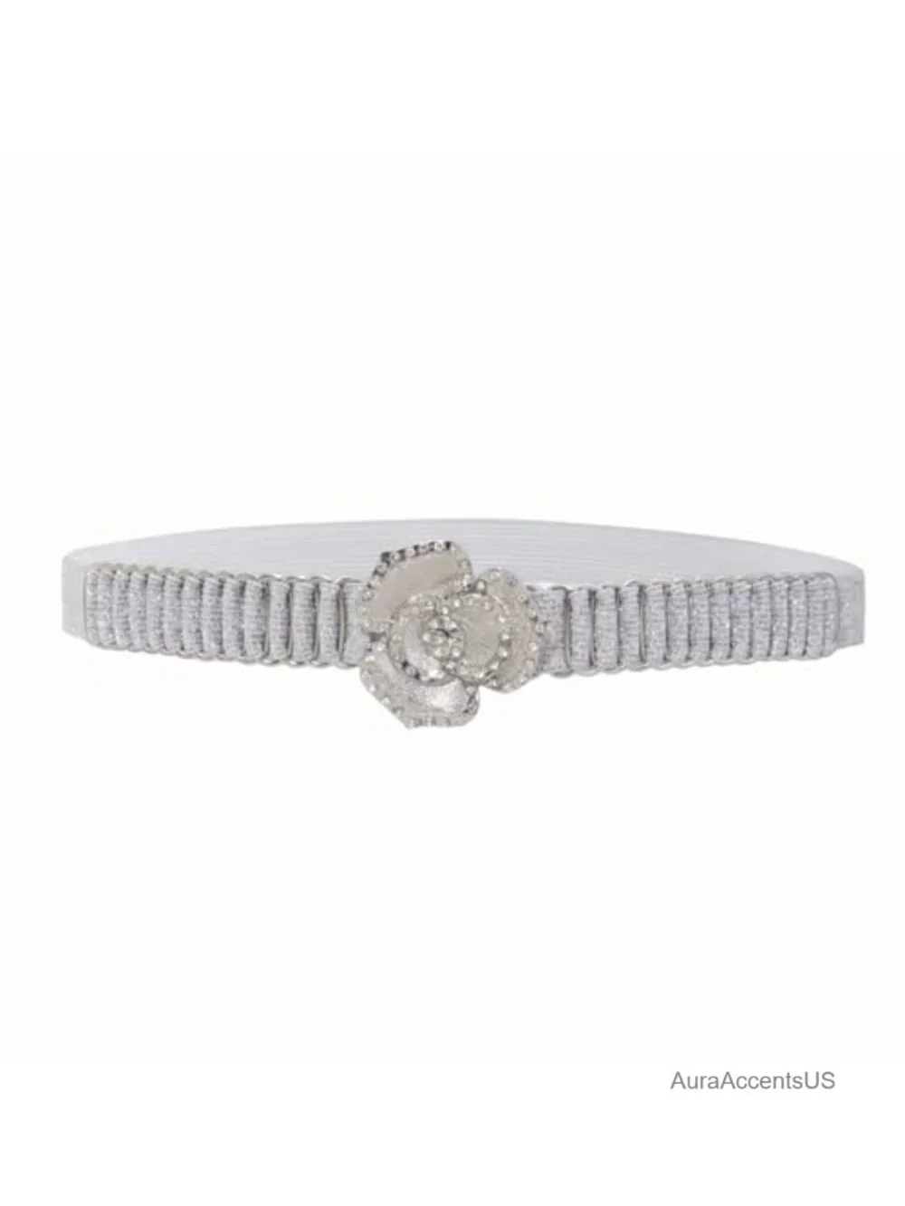 Skinny Elastic Stretch Belt with Rhinestone Buckle for Dresses